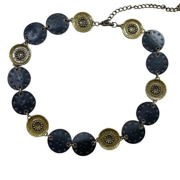 Leather metal‎ round medallion concho belt studded tooled rhinestones brass tone - Picture 8 of 8